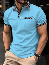 Men's Retro Plaid Stitching Fashion Casual Polo Shirt (With Pockets) cherishyouo